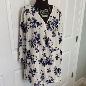 J. Jill Floral Print Blouse in Purple and Cream